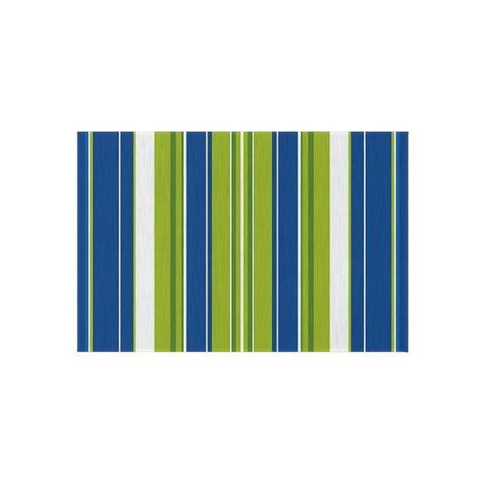 Blue Green Stripe Outdoor/Indoor Rug | Patio Mat, Weatherproof Outdoor Rug
