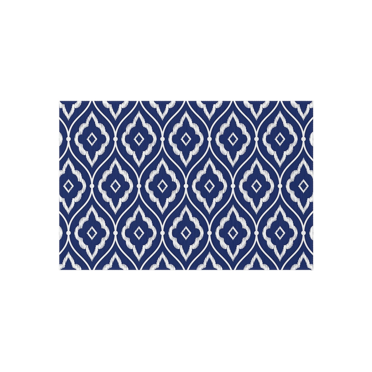 Navy White Ikat Geometric Outdoor/Indoor Rug | Patio Mat