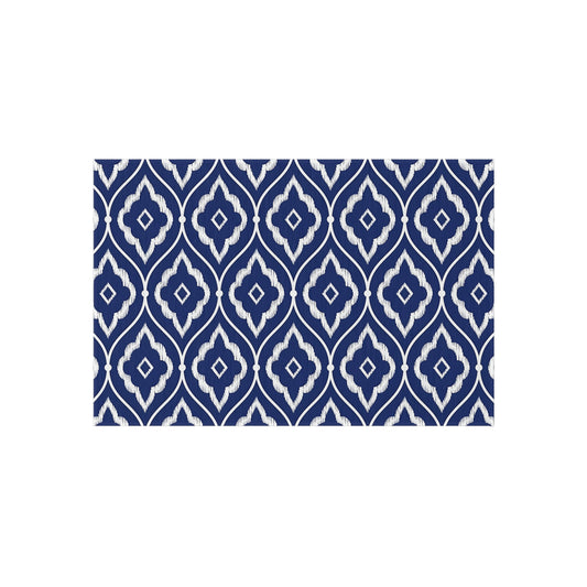 Navy White Ikat Geometric Outdoor/Indoor Rug | Patio Mat