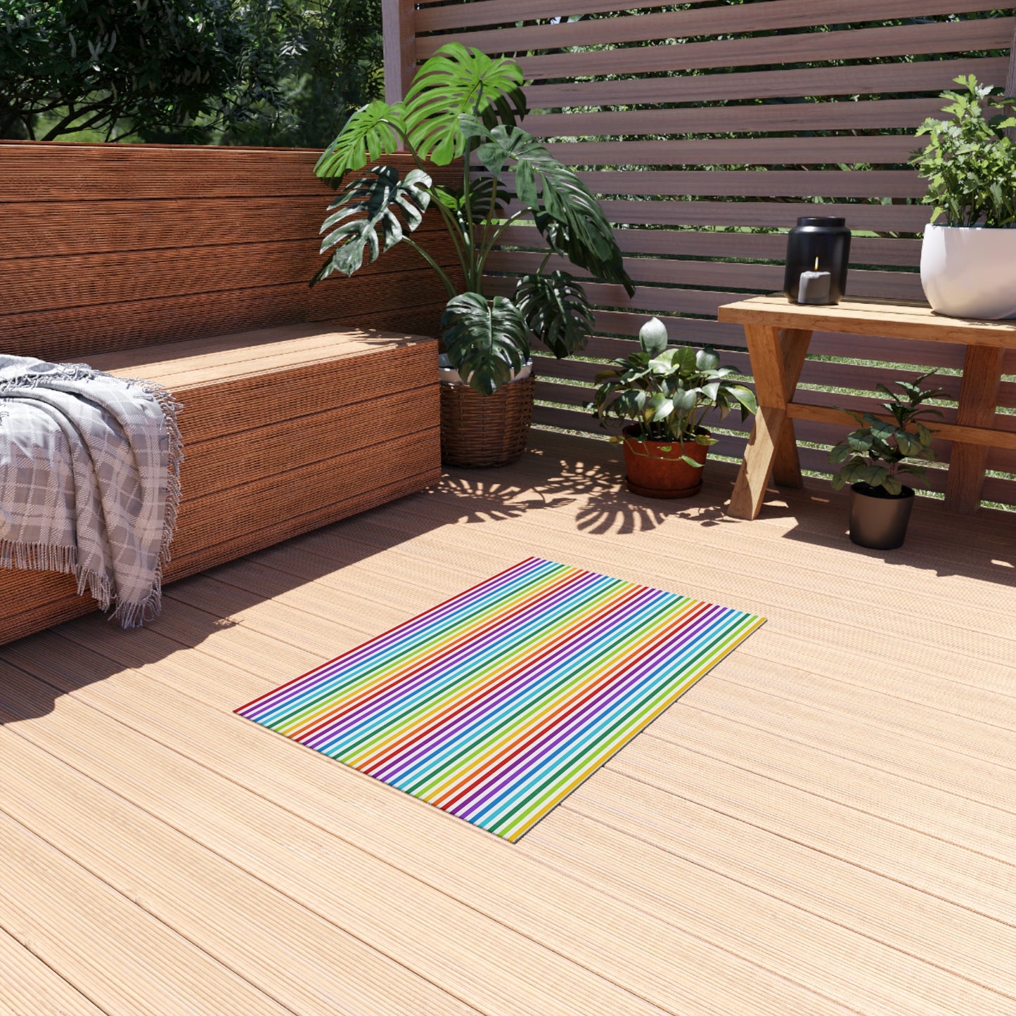 Rainbow Gay Pride Stripe Outdoor/Indoor Rug | Colorful Striped Patio Mat