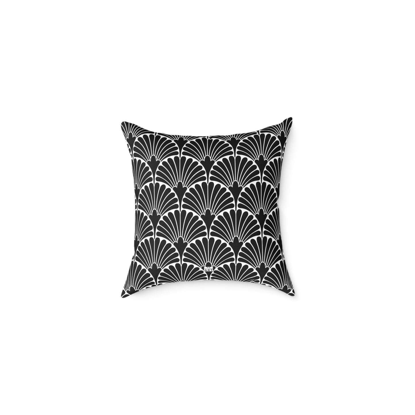 Art Deco Fan Pattern Square Pillow | Black White Geometric Throw Pillow