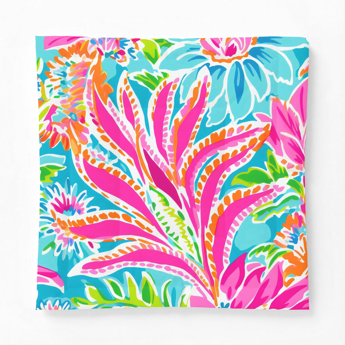 Tropical Floral Pattern Cotton Comforter | Bright Pink Blue Green Leaves