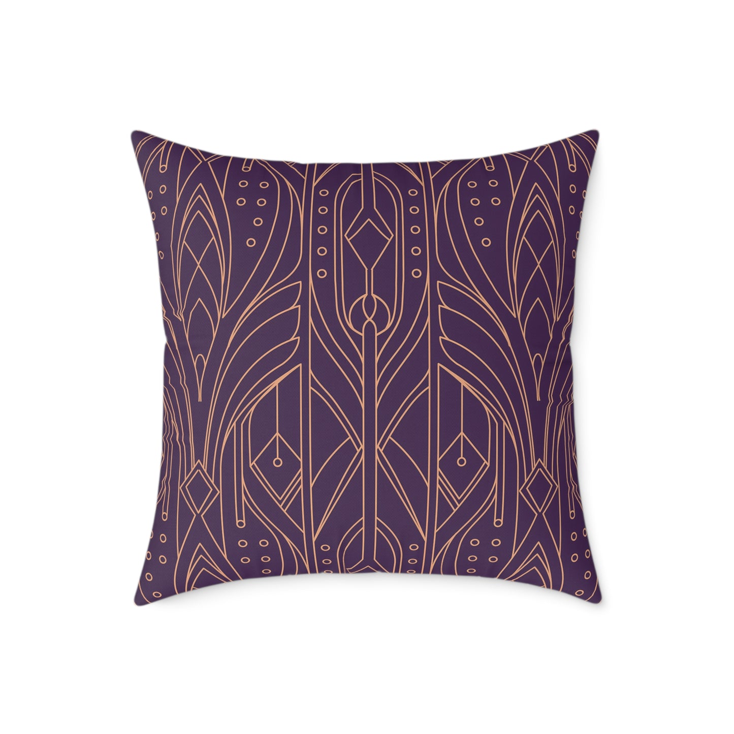 Art Deco Geometric Pattern Square Pillow | Purple Copper