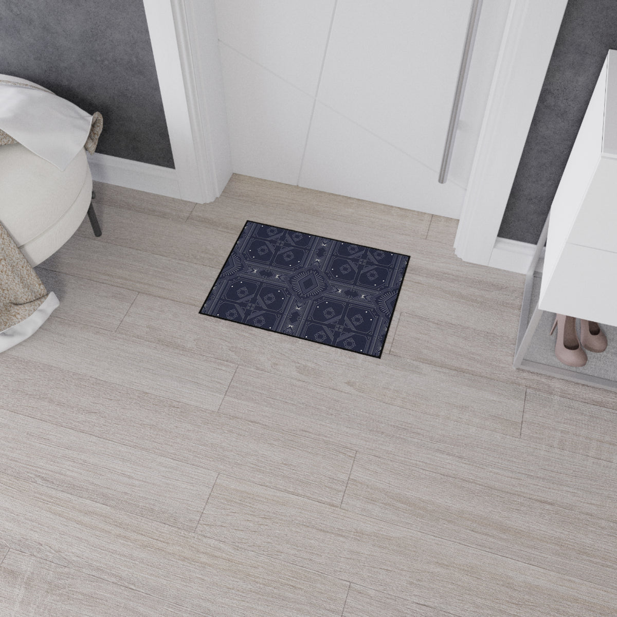 Navy White Geometric Indoor/Outdoor Floor Mat — Durable Non-Slip Rug