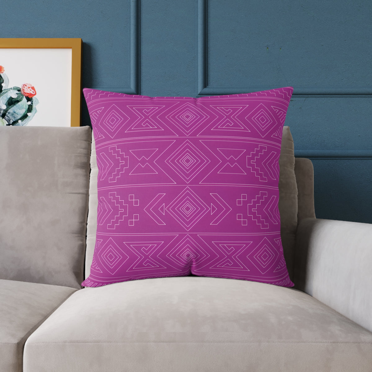 Geometric Aztec Pattern Square Poly Canvas Pillow | Magenta Tribal Throw Pillow