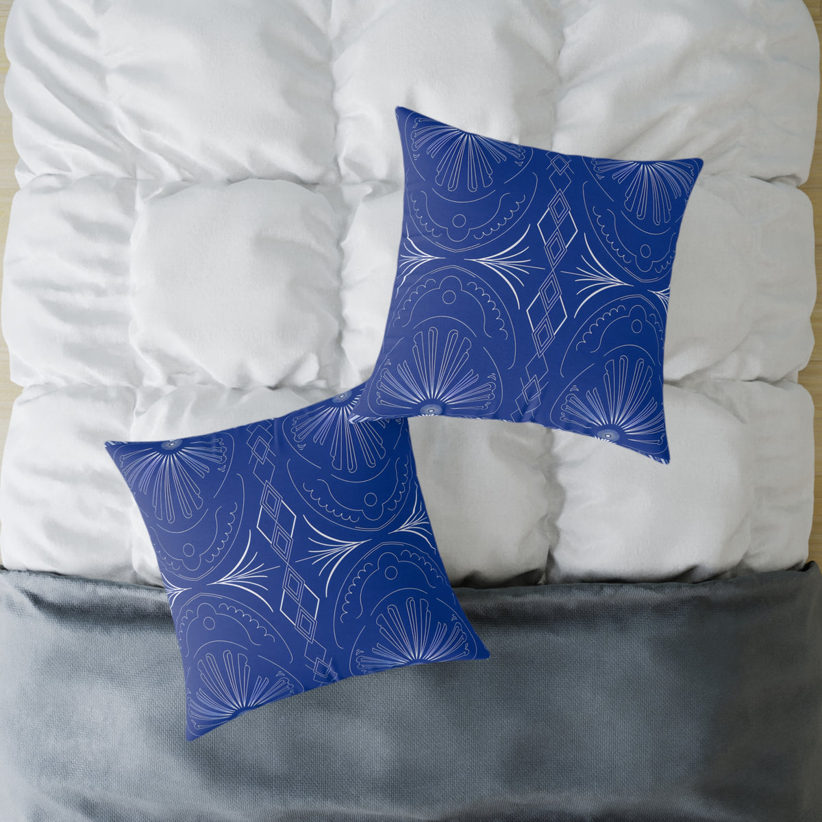 Blue Moroccan Tile Pattern Pillow | Square Poly Canvas Pillow
