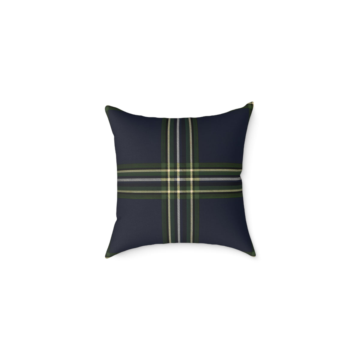 Green Navy Black Beige White Plaid Throw Pillow | Square Poly Canvas Pillow
