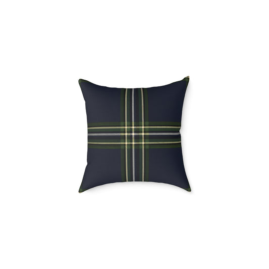 Green Navy Black Beige White Plaid Throw Pillow | Square Poly Canvas Pillow