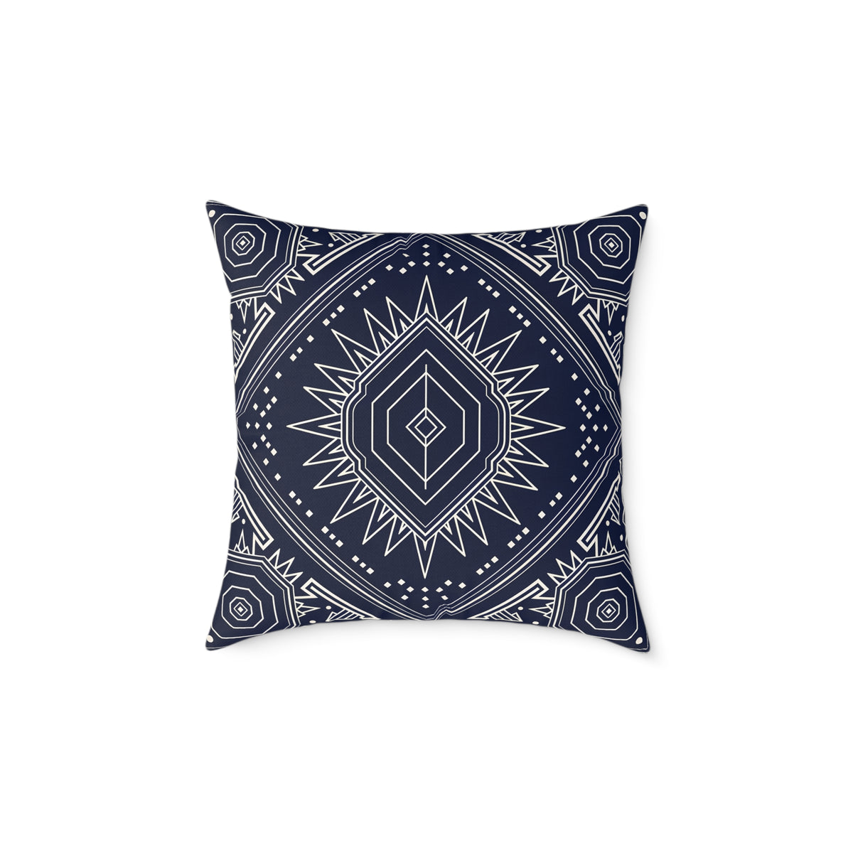 Navy Mandala Starburst Square Pillow | Boho Geometric Throw Cushion