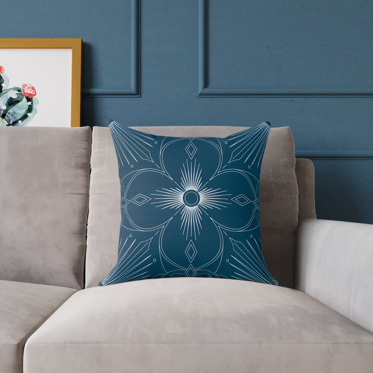 Cerulean Mandala Floral Pillow | Square Poly Canvas Pillow