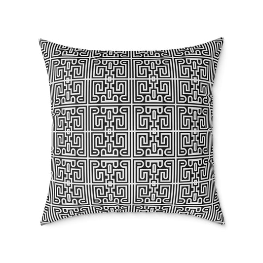 Geometric Black White Greek Key Pattern Square Pillow | Poly Canvas Pillow