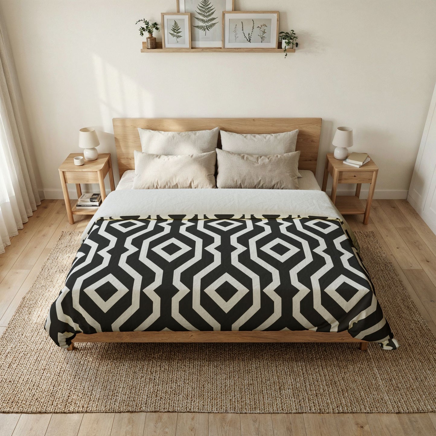 Geometric Hexagon Pattern Cotton Duvet Cover | Black White Modern Bedding