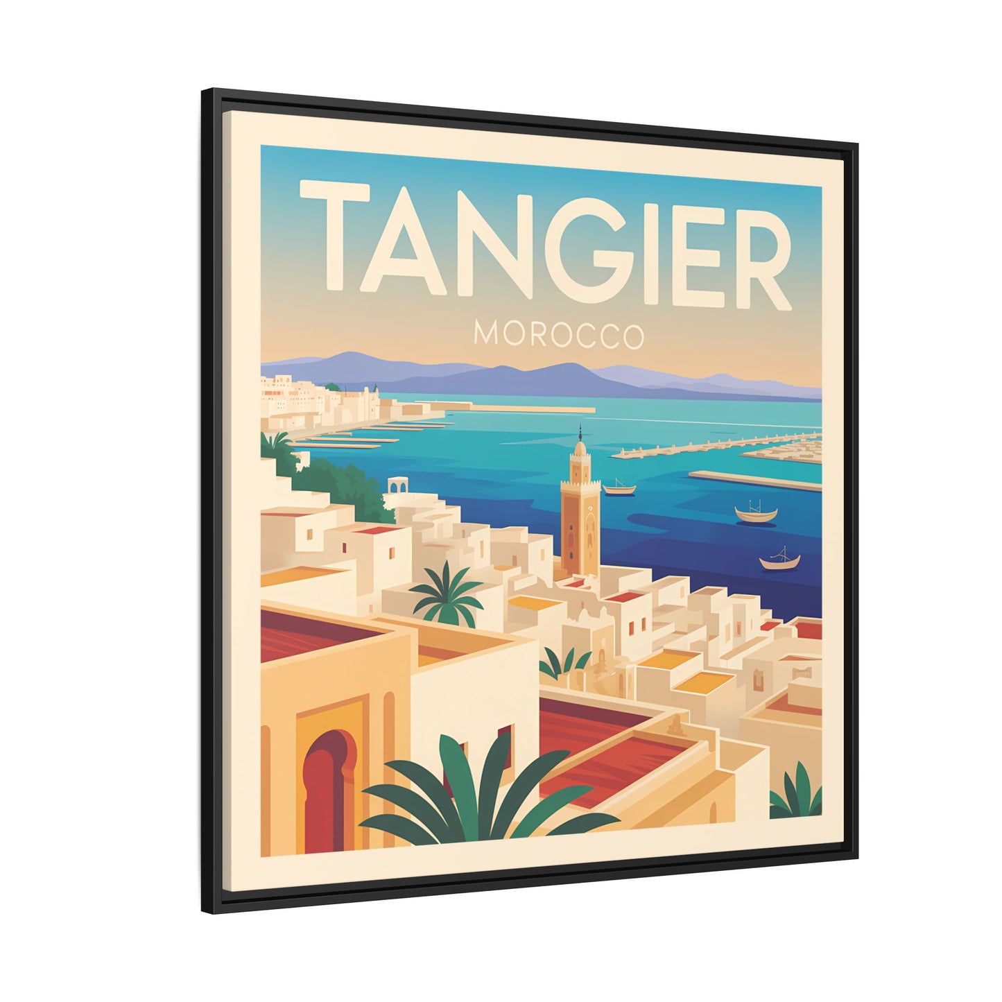 Tangier Morocco Travel Framed Wall Art Matte Canvas | Vintage Style Coastal Wall Art