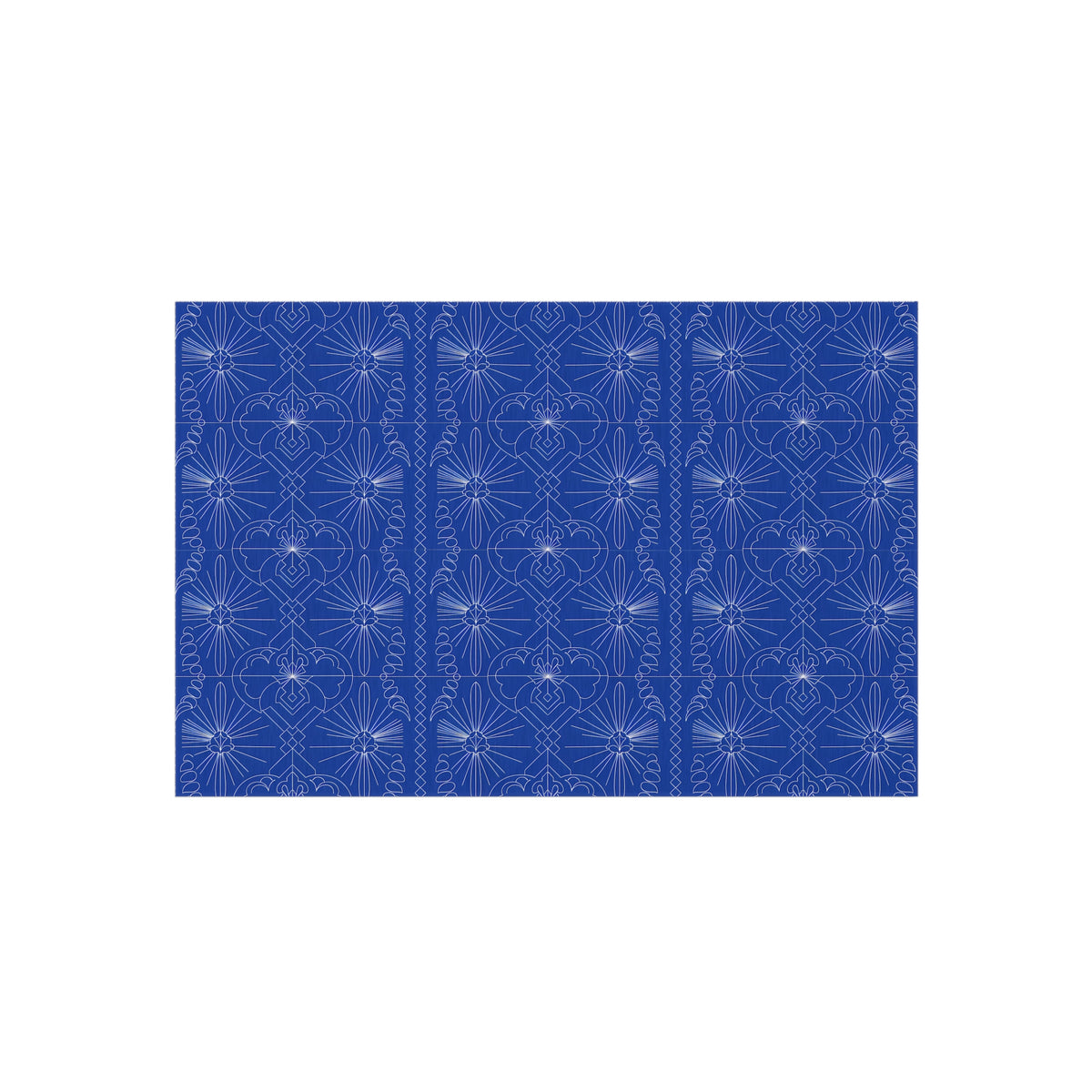 Cobalt Blue Geometric Floral Pattern Outdoor Rug | Patio Mat