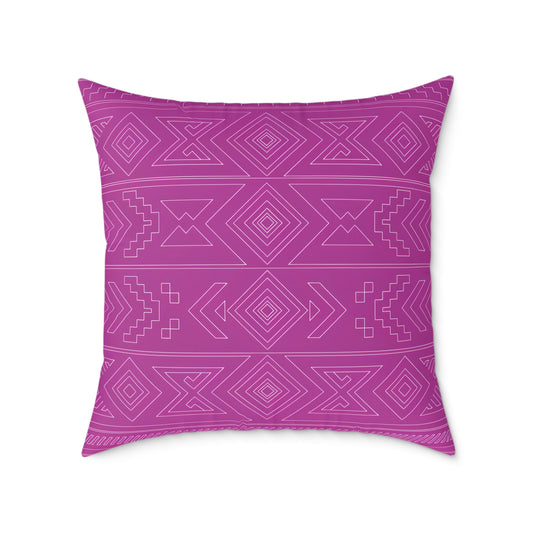 Geometric Aztec Pattern Square Poly Canvas Pillow | Magenta Tribal Throw Pillow
