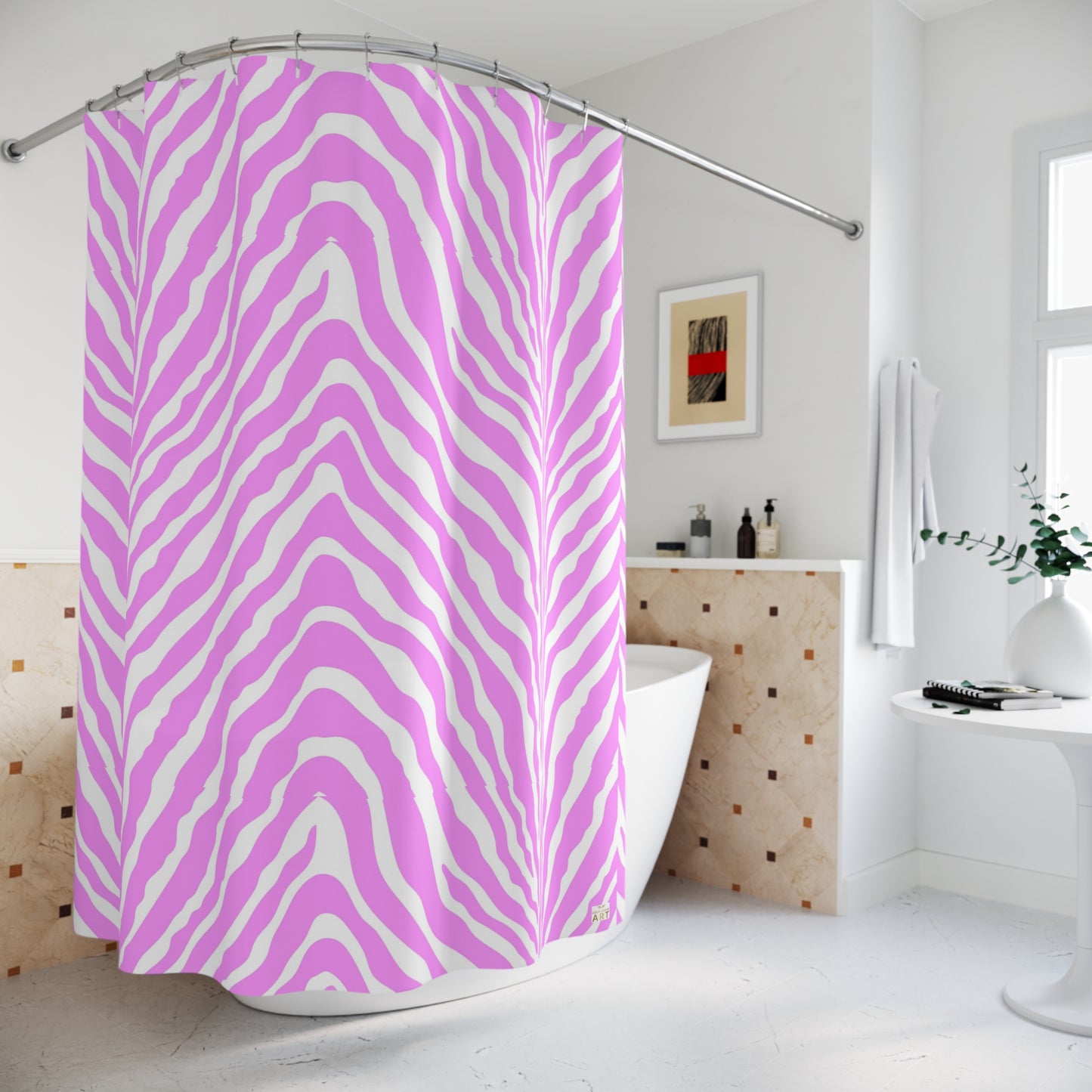 Pink Zebra Stripe Shower Curtain | Animal Print Bath Decor Boho Bathroom Accessory