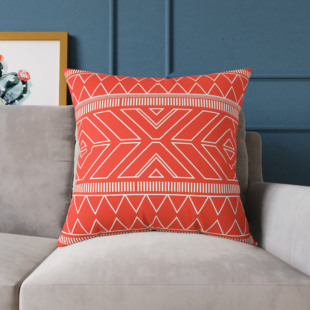 Tribal Geo Pattern Square Pillow | Orange Aztec Throw Pillow