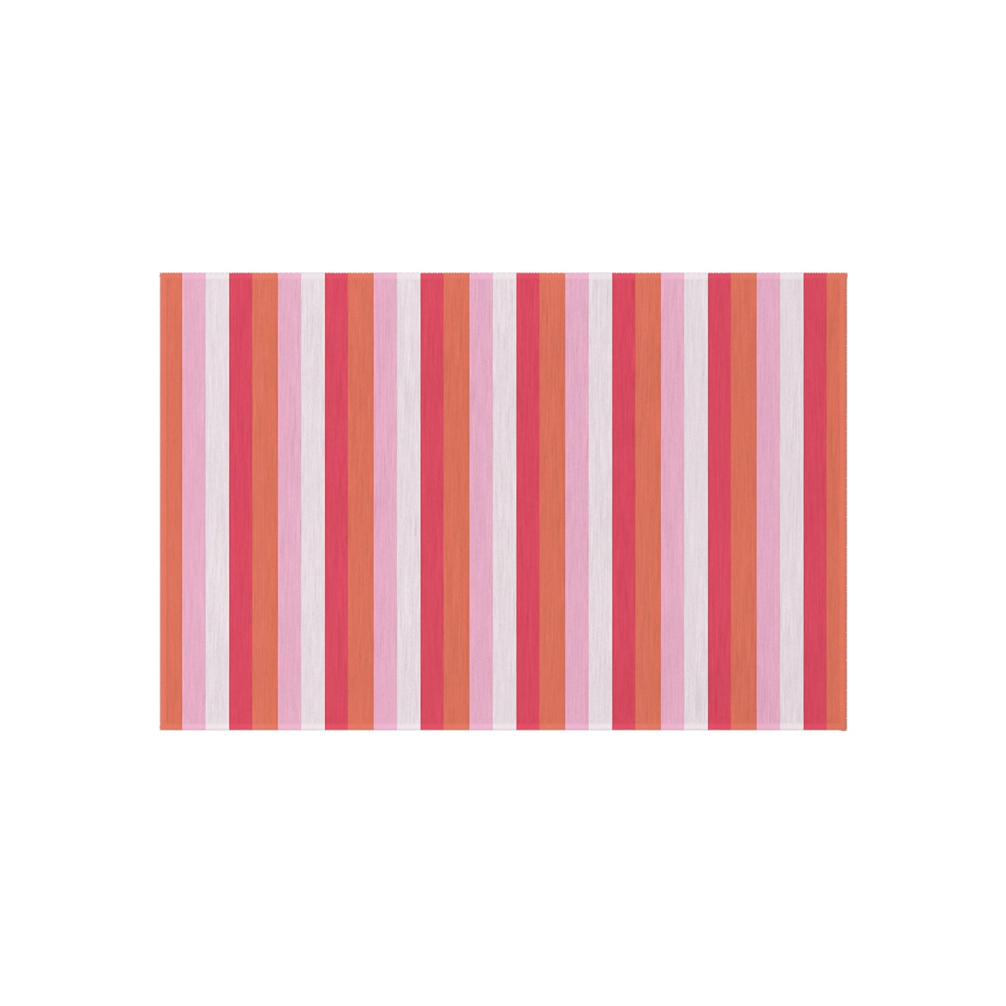 Pink Red Orange White Striped Outdoor/Indoor Rug | Patio Mat, Waterproof Deck Rug