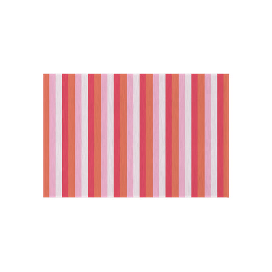 Pink Red Orange White Striped Outdoor/Indoor Rug | Patio Mat, Waterproof Deck Rug