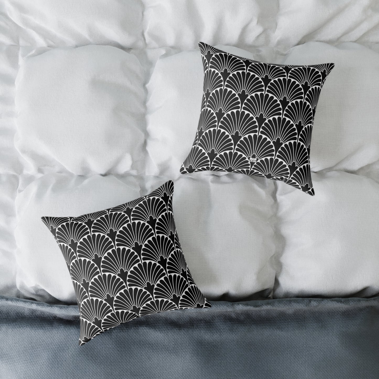 Art Deco Fan Pattern Square Pillow | Black White Geometric Throw Pillow