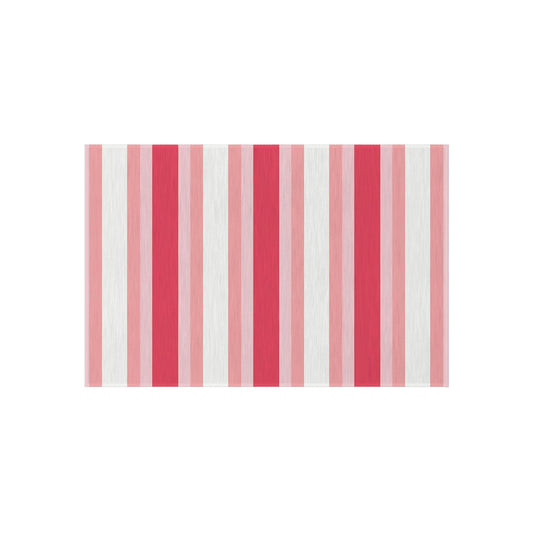 Pink White Striped Outdoor/Indoor Rug | Patio Mat, Red and Blush Stripes