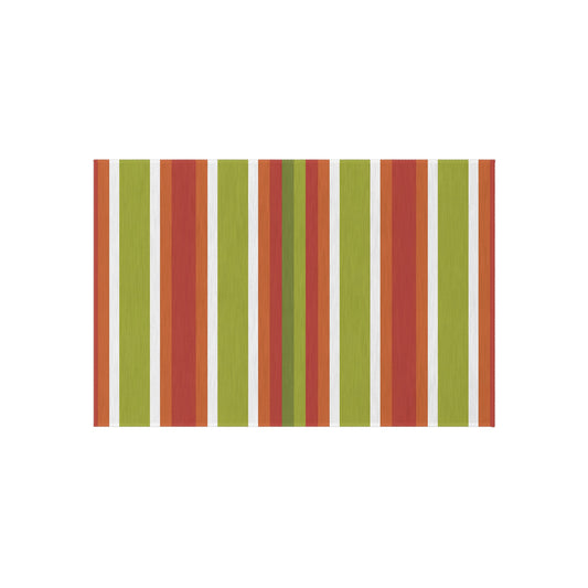Green Orange White Stripe Outdoor Rug | Patio Door Mat, Weatherproof Porch Runner