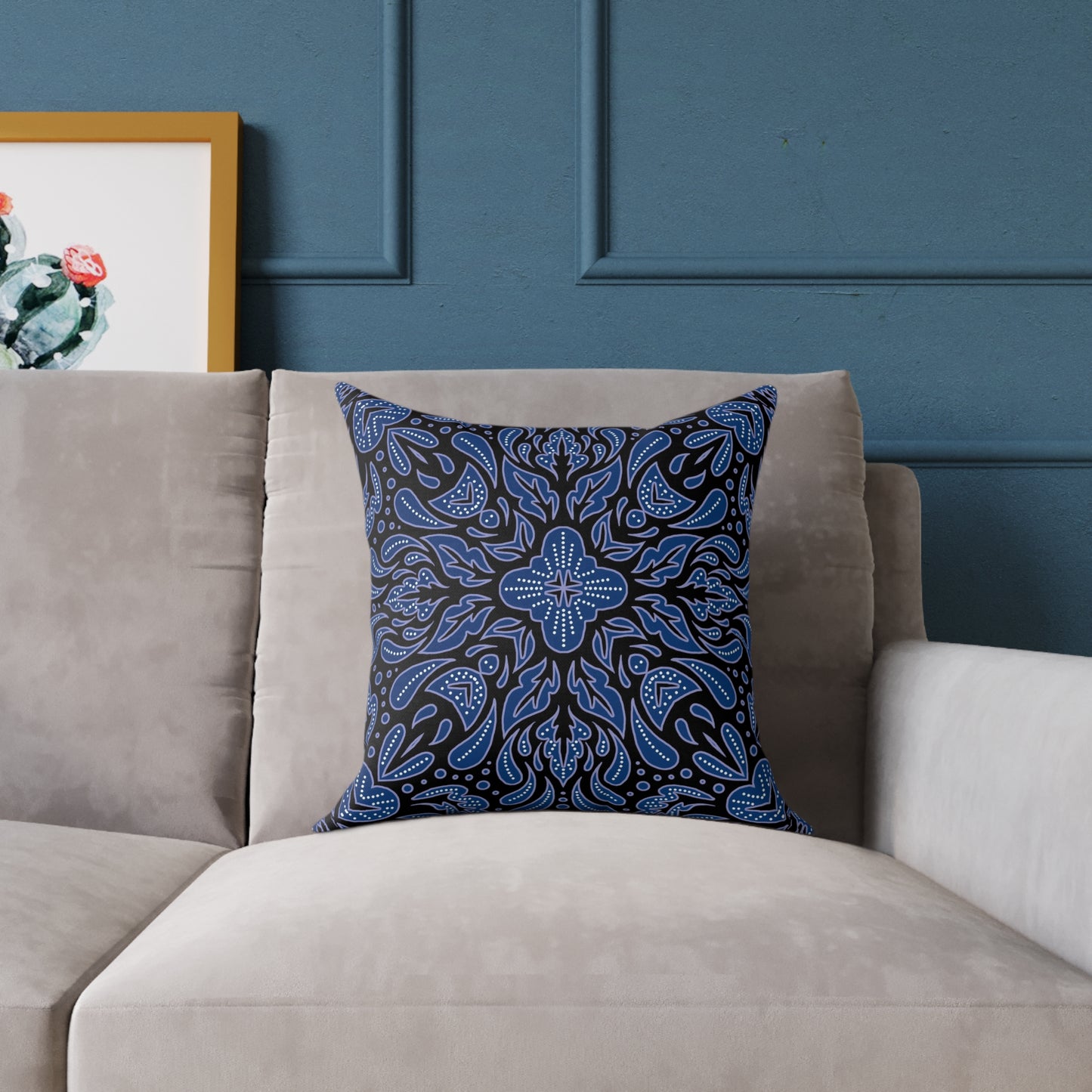 Blue Mandala Pattern Pillow | Boho Decorative Square Throw Pillow