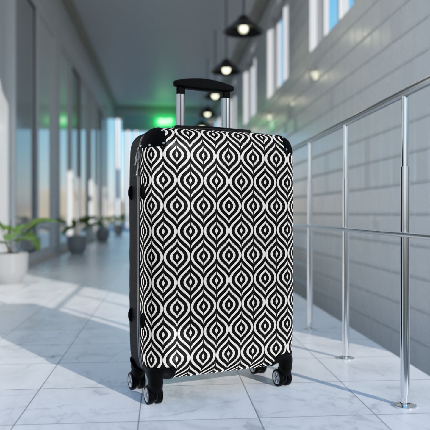 Black White Geometric Diamond Pattern Suitcase | Carry-On Luggage