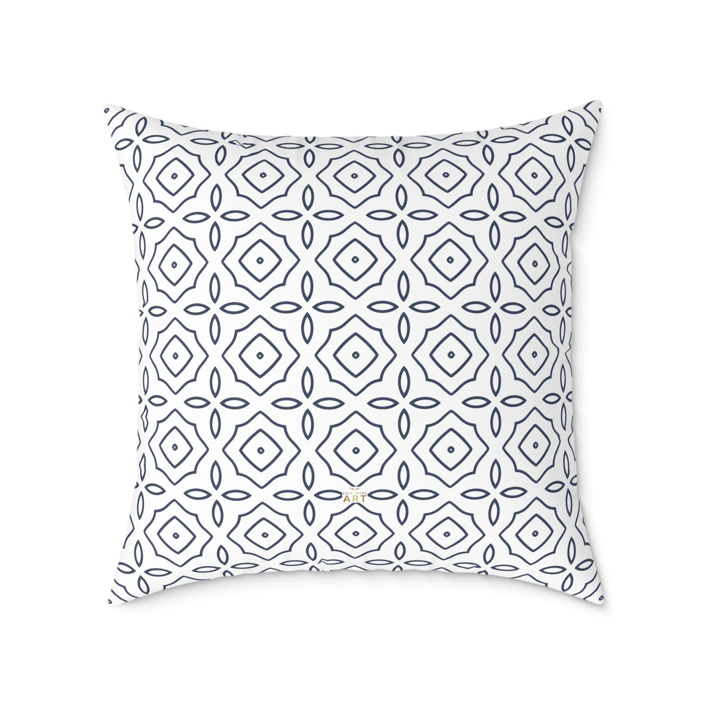 Geometric Tile Pattern Square Pillow | Blue White Moroccan Motif, Decorative Cushion, Home Decor Accent, Gift for Housewarming, Sofa Decor