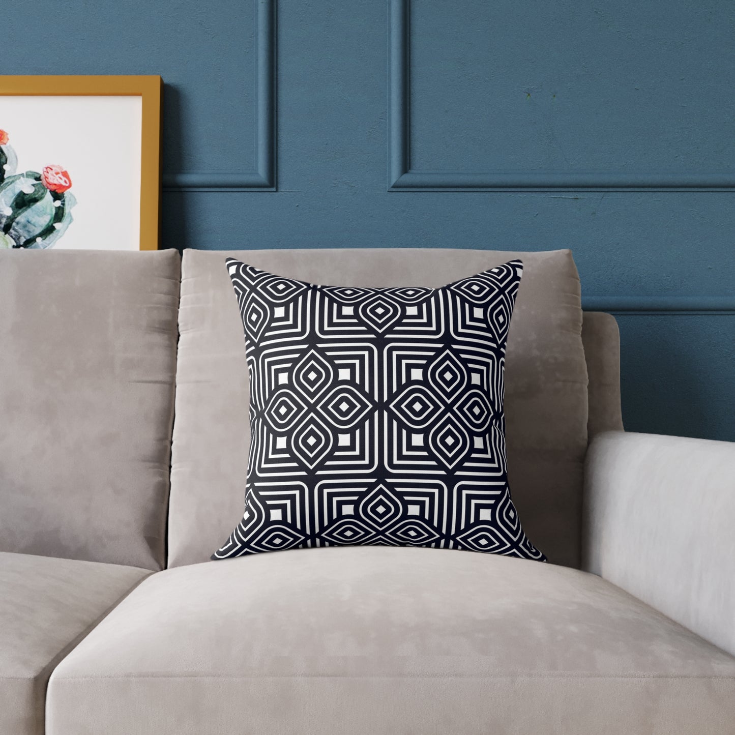 Geometric Moroccan Tile Square Pillow | Navy Canvas Throw Pillow