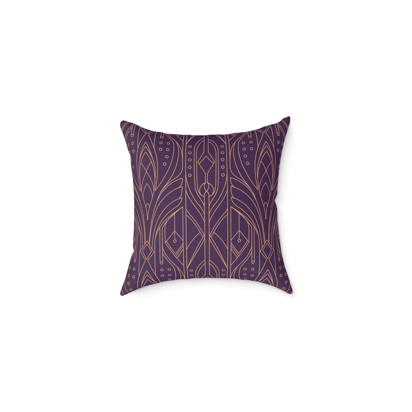 Art Deco Geometric Pattern Square Pillow | Purple Copper