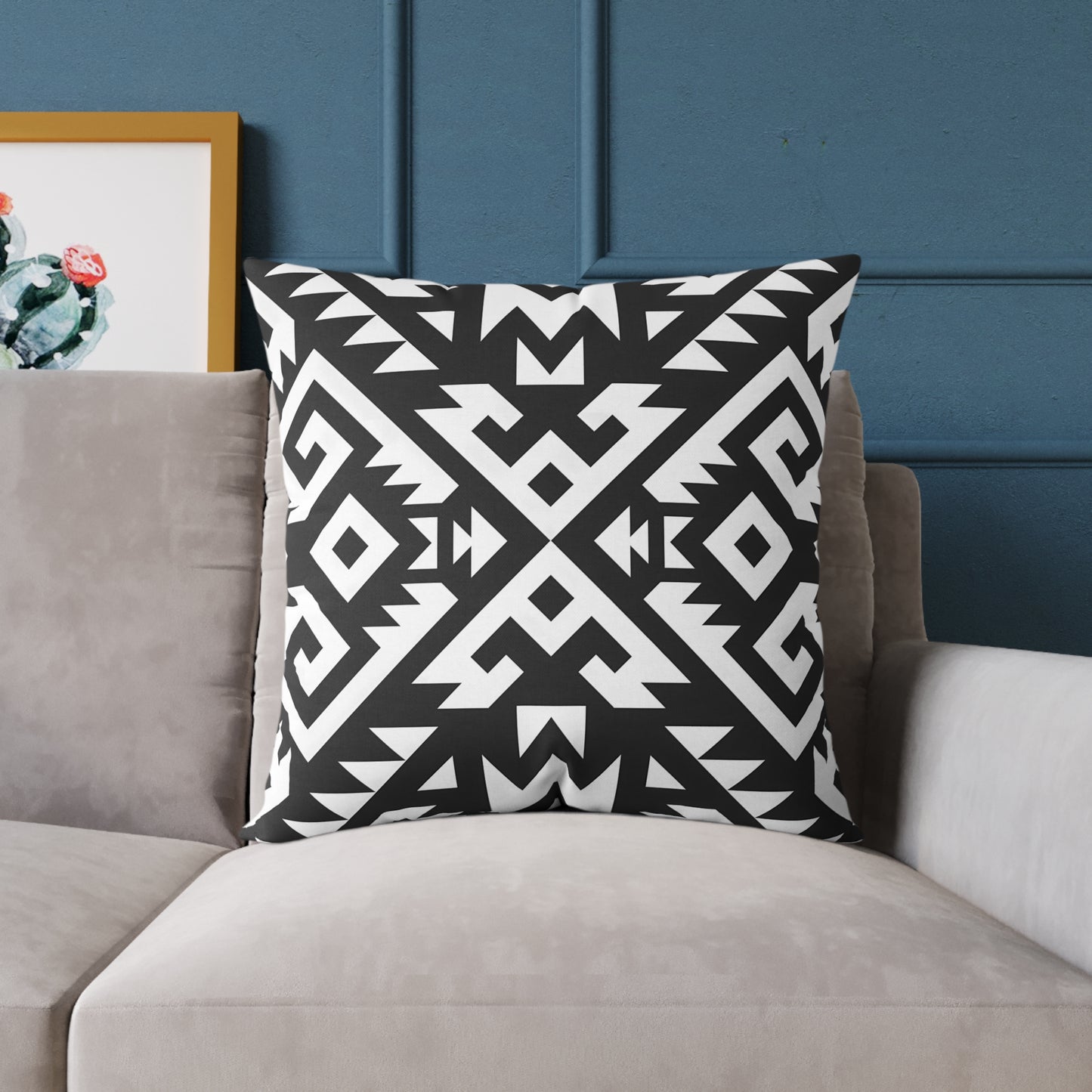 Black White Geometric Aztec Pattern Pillow | Square Pillow