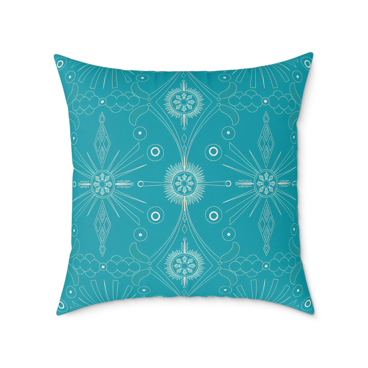 Turquoise Mandala Pattern Pillow | Square Poly Canvas Pillow