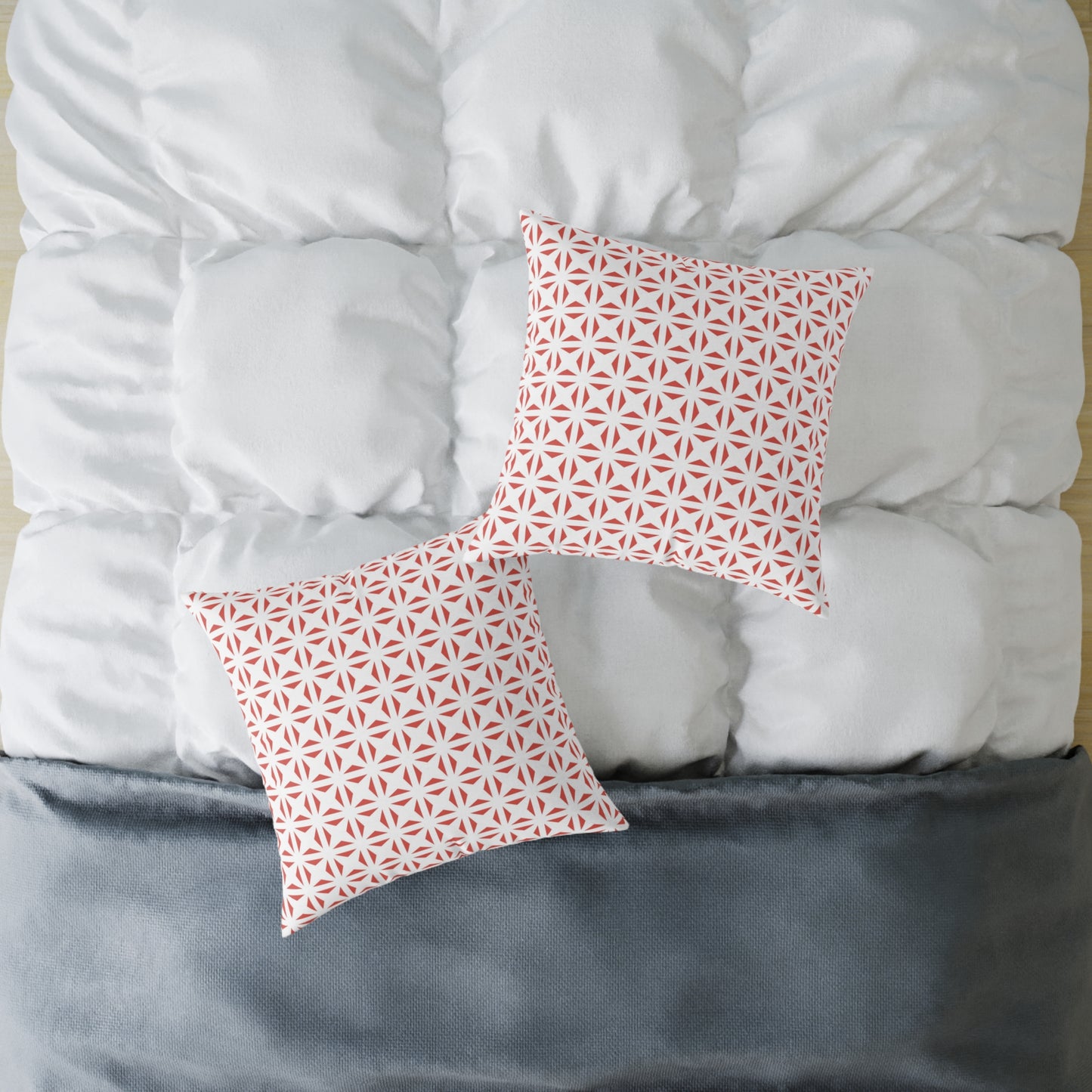 Geometric Starburst Pattern Square Pillow | Red White Canvas Throw Pillow, Modern Home Accent, Gift for Housewarming, Sofa Decor,