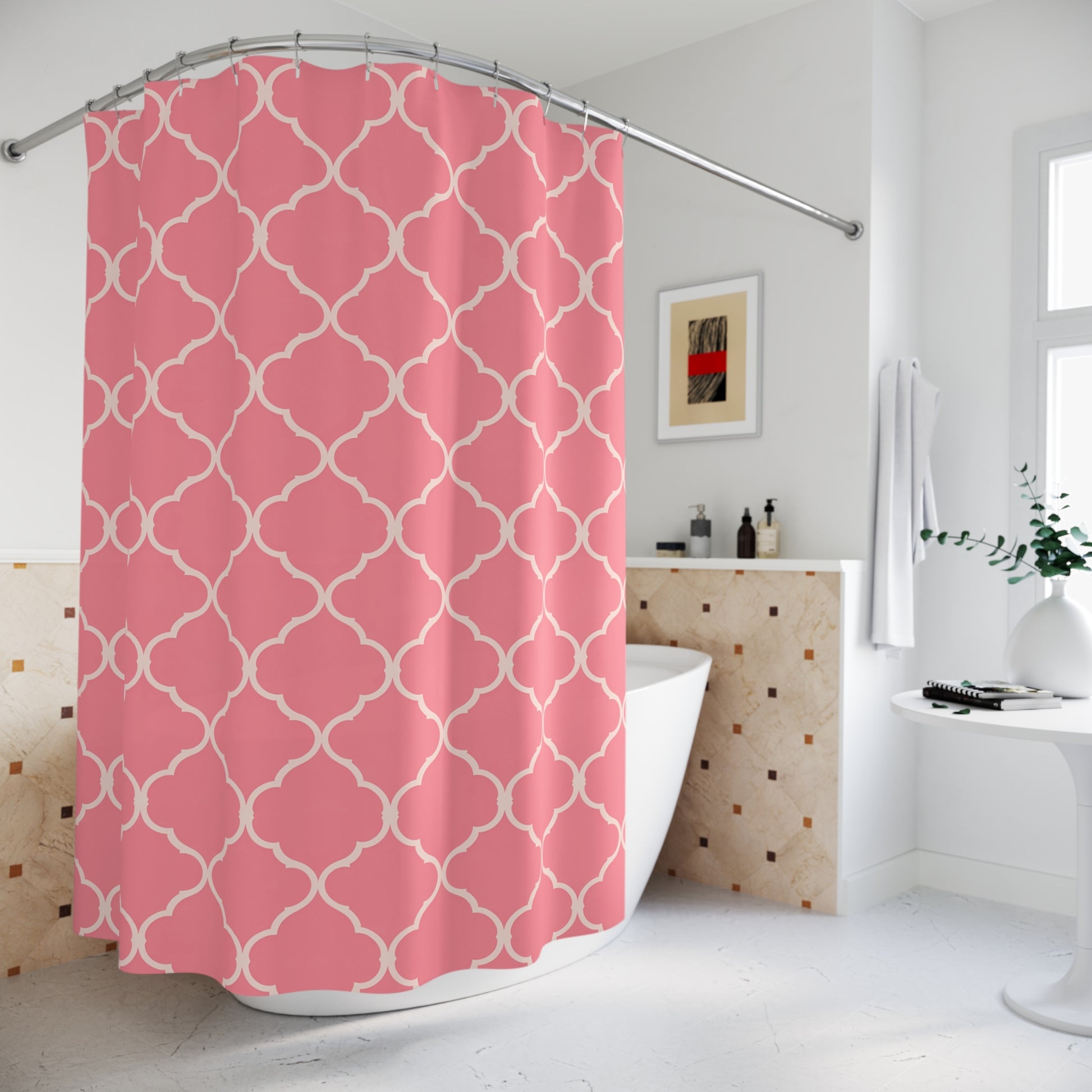 Chic Pink Patterned Shower Curtain - Bathroom Decor, Feminine Touch, Gift for Her, Home Improvement, Trendy Bathroom Accessories - LOLA VEGAS ART