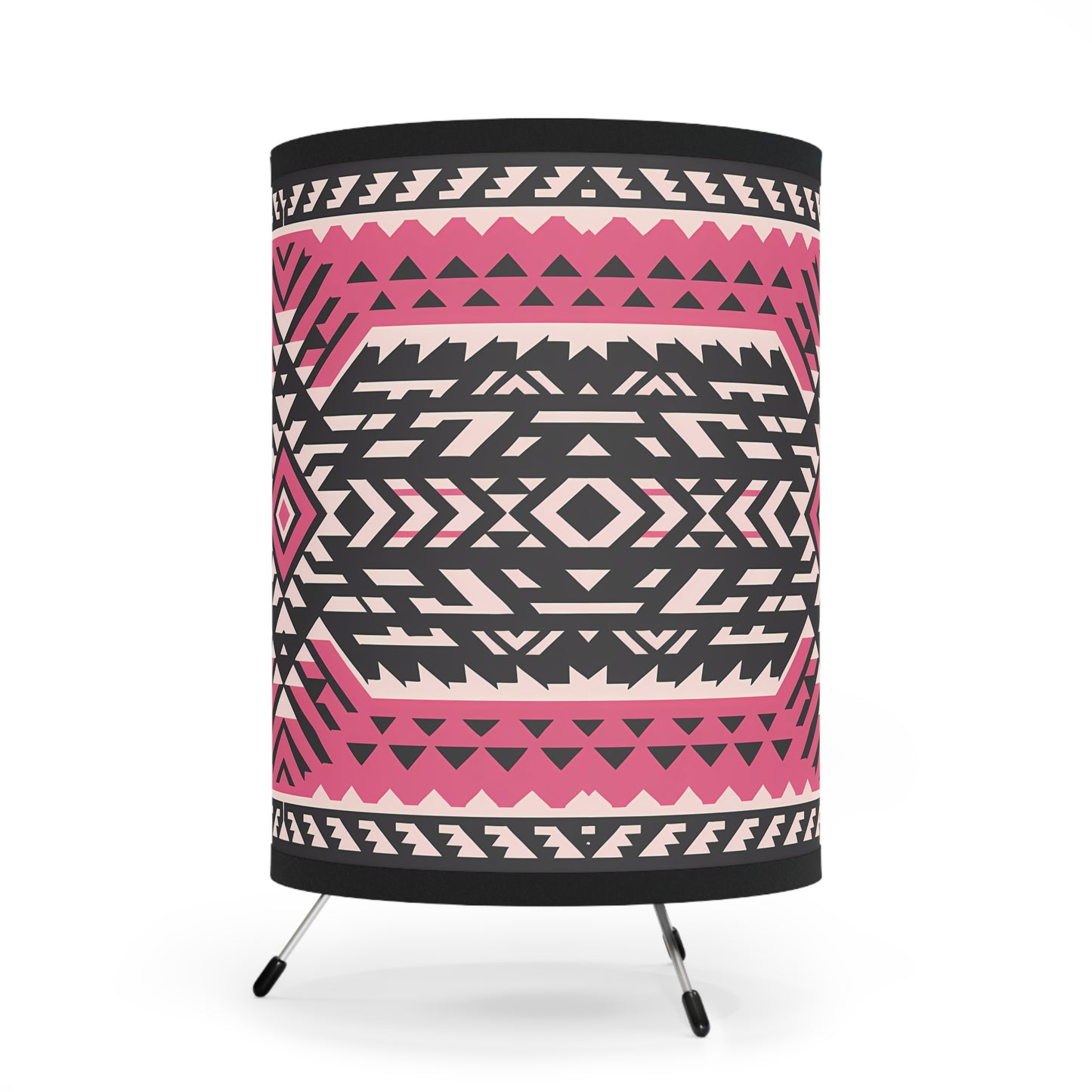 Table Lamp, Pink Black White Tribal Boho Design, Eclectic Home Decor, US CA Plug, Ethnic Lampshade, bedroom, living room decor