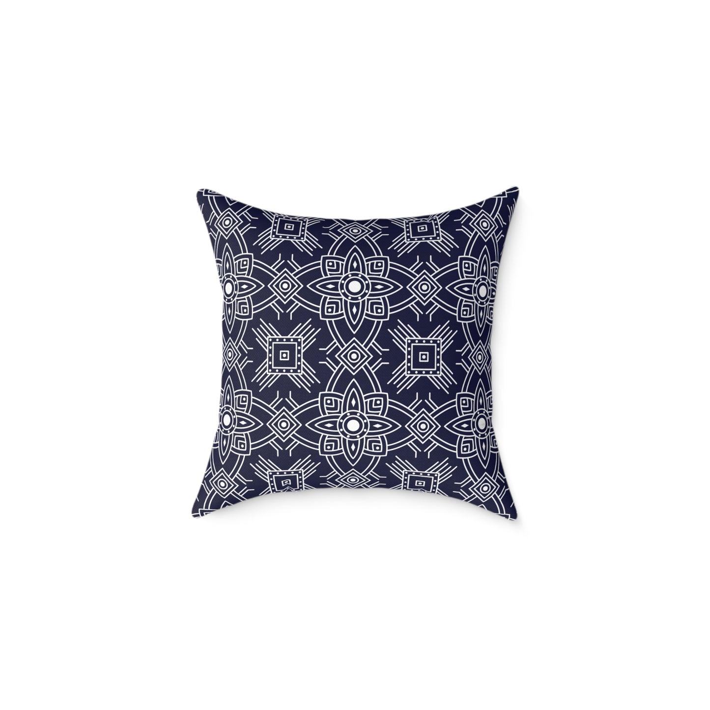 Navy White Geometric Mandala Square Pillow | Blue Pattern Throw Pillow