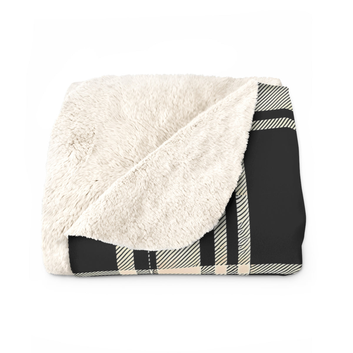 Black Beige Plaid Sherpa Fleece Blanket | Cozy Buffalo Check Throw