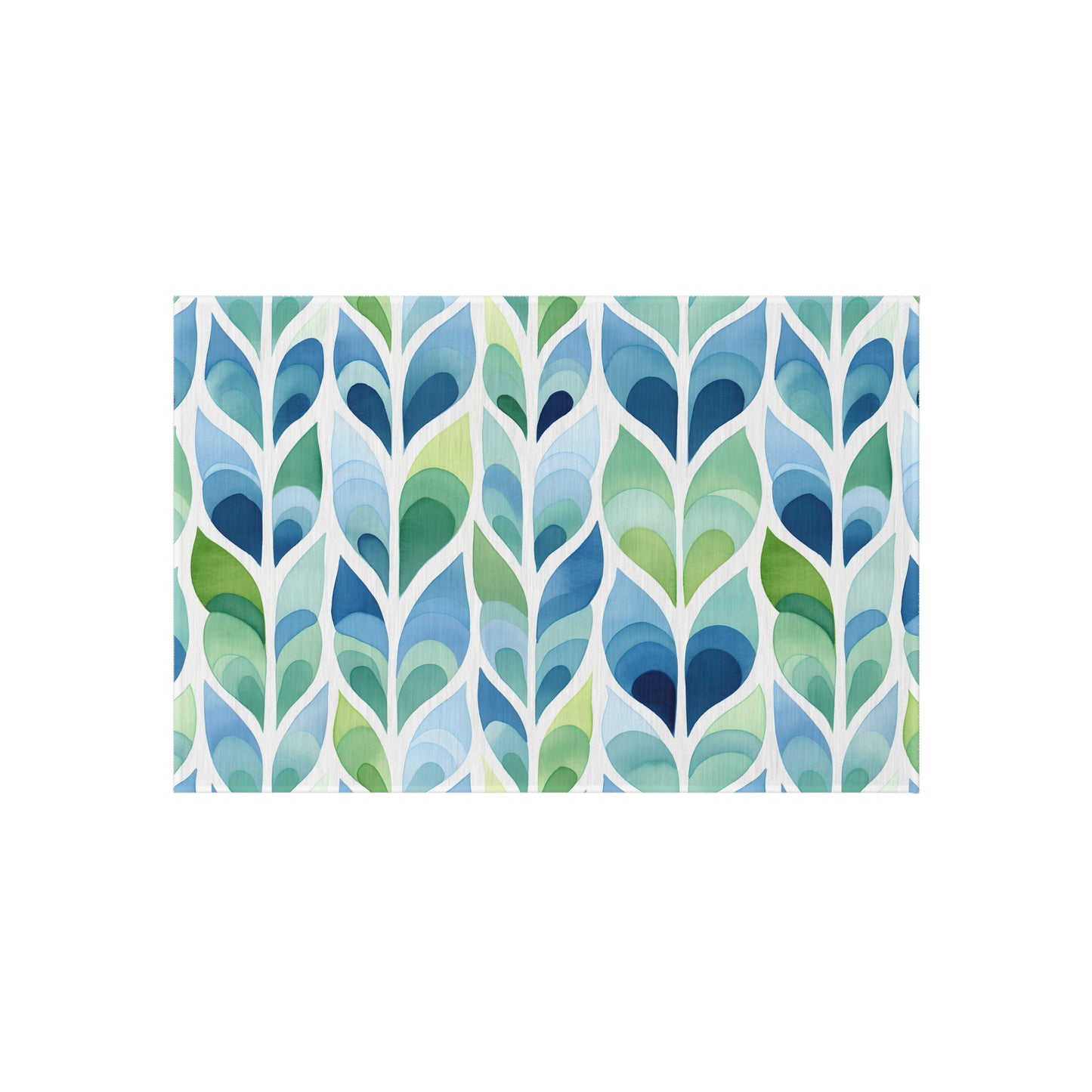 Blue Green Leaf Pattern Outdoor/Indoor Rug | Patio Mat