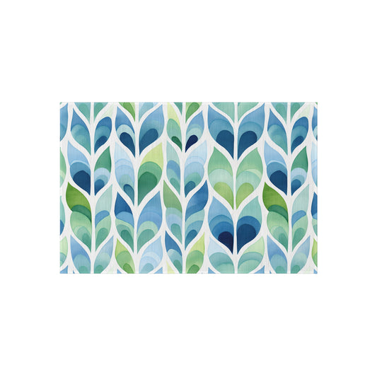 Blue Green Leaf Pattern Outdoor/Indoor Rug | Patio Mat