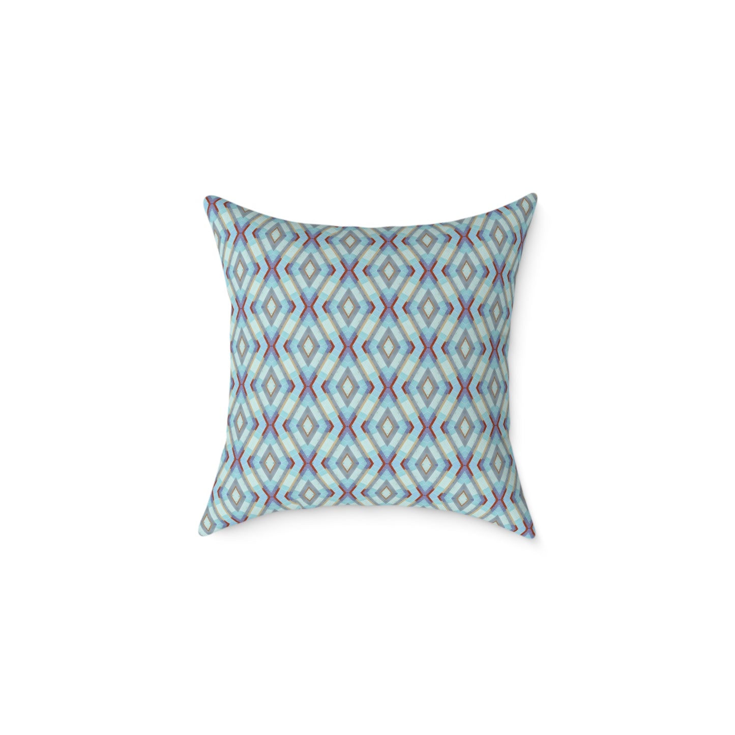 Geometric Diamond Pattern Square Pillow | Turquoise Blue Purple Dark Red Ikat Throw Pillow