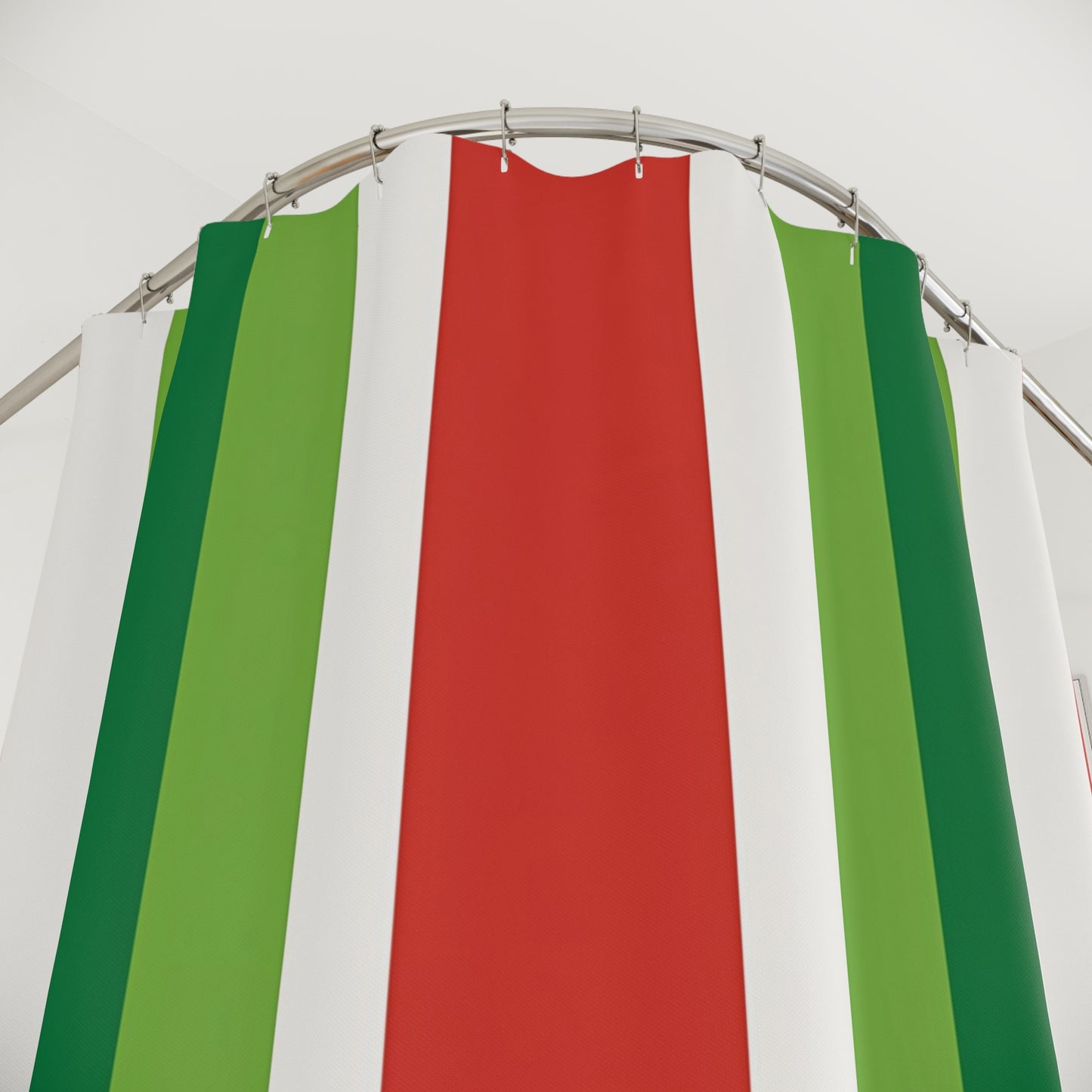 Red and Green Vertical Stripe Shower Curtain | Holiday Color Stripe Bathroom