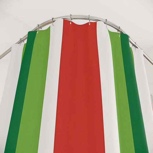 Red and Green Vertical Stripe Shower Curtain | Holiday Color Stripe Bathroom