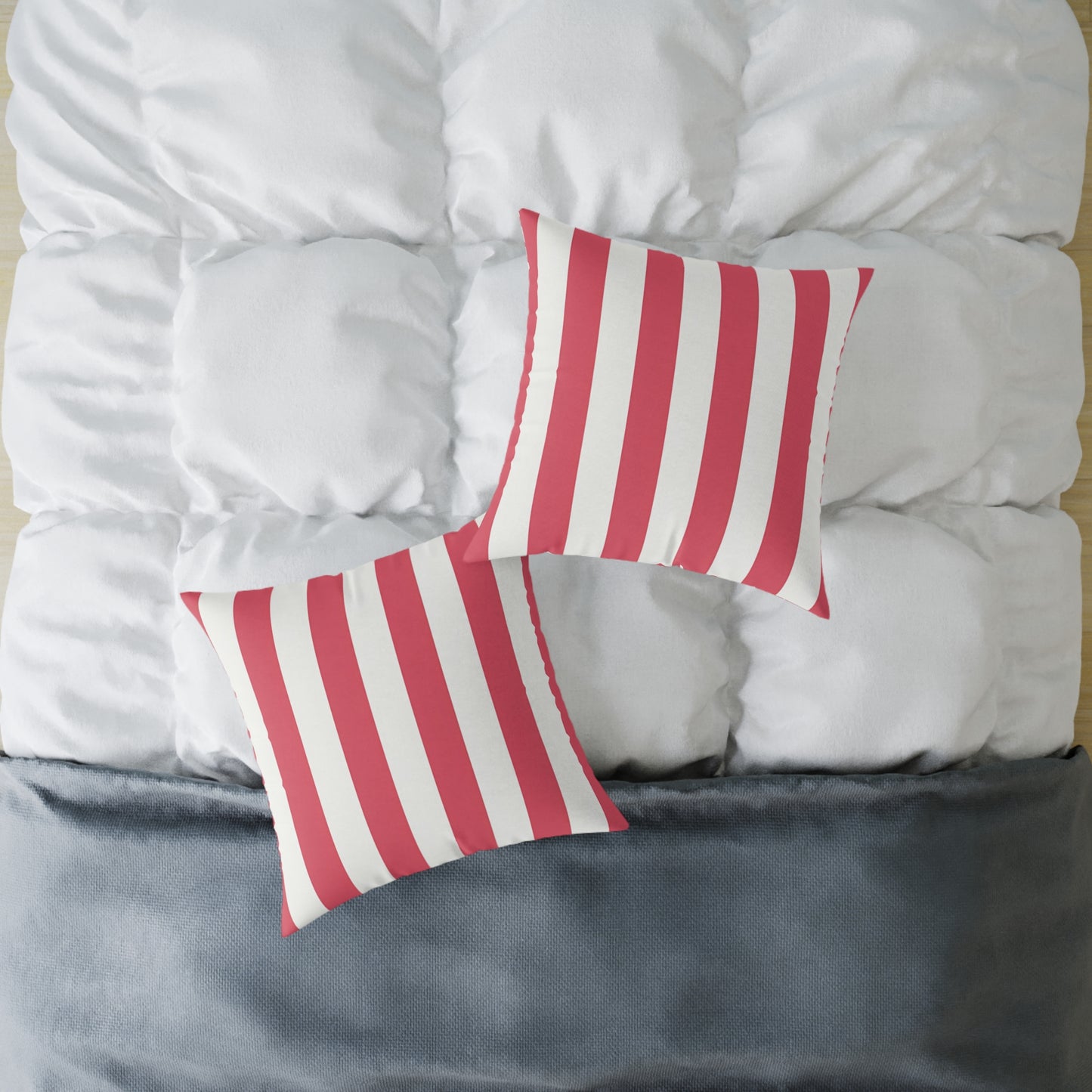 Red and White Vertical Stripes Pillow | Nautical Coastal Decorative Cushion