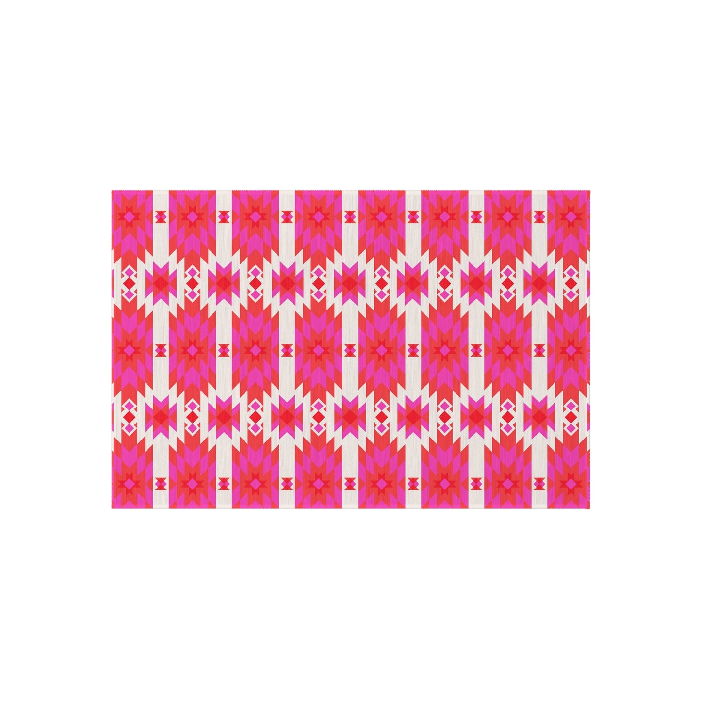 Pink Orange Aztec Geometric Pattern Outdoor/Indoor Rug | Southwestern Boho Patio Mat