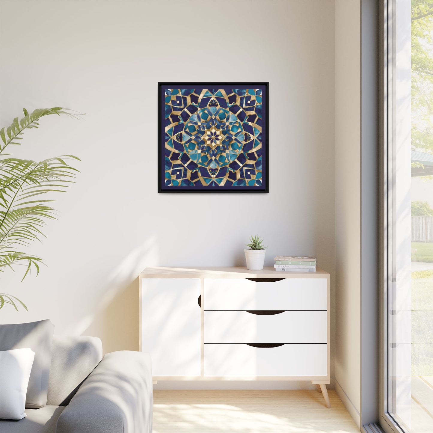 Framed Blue Moroccan Mosaic Wall Art — Matte Canvas Print