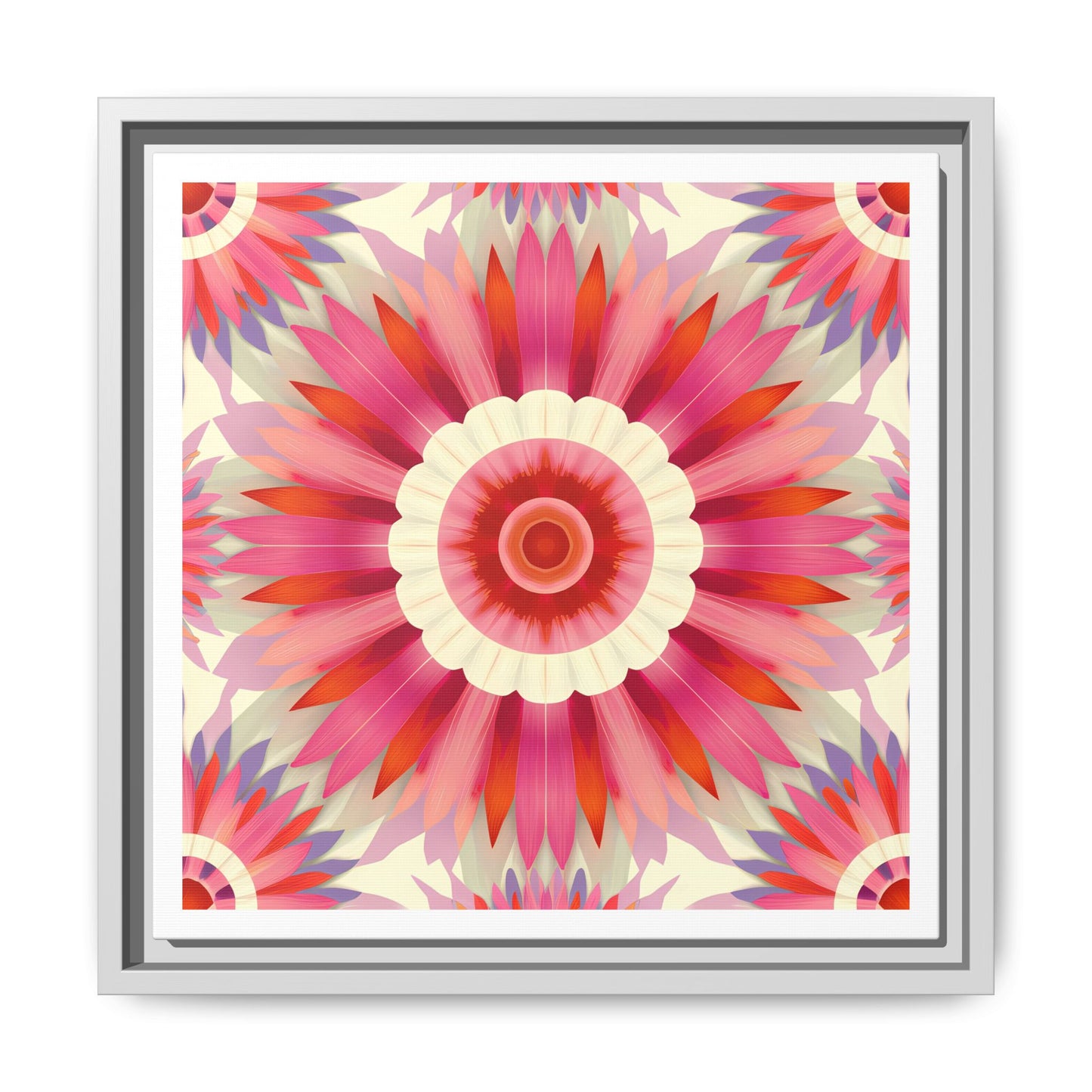 Canvas Art, Pink Purple Cream Boho Flower Framed Square Wall Decor, Southwestern Feminine Bohemian Home Decoration, Floral Artwork Print,