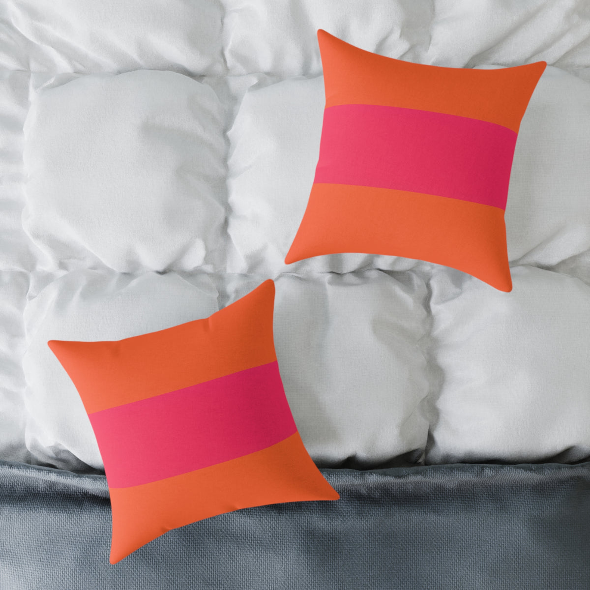 Bold Pink Stripe Square Pillow | Orange Background Poly Canvas