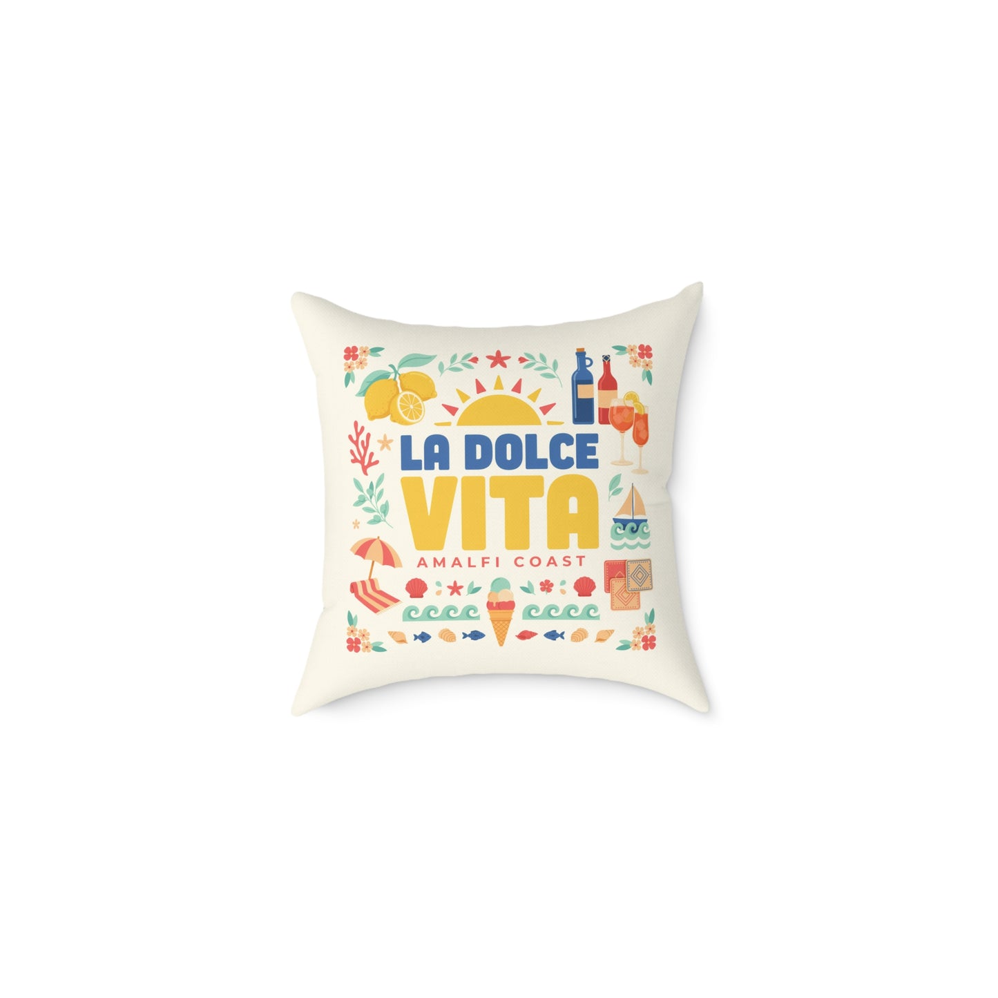 La Dolce Vita Amalfi Coast Pillow | Off-White Square Canvas Throw Pillow