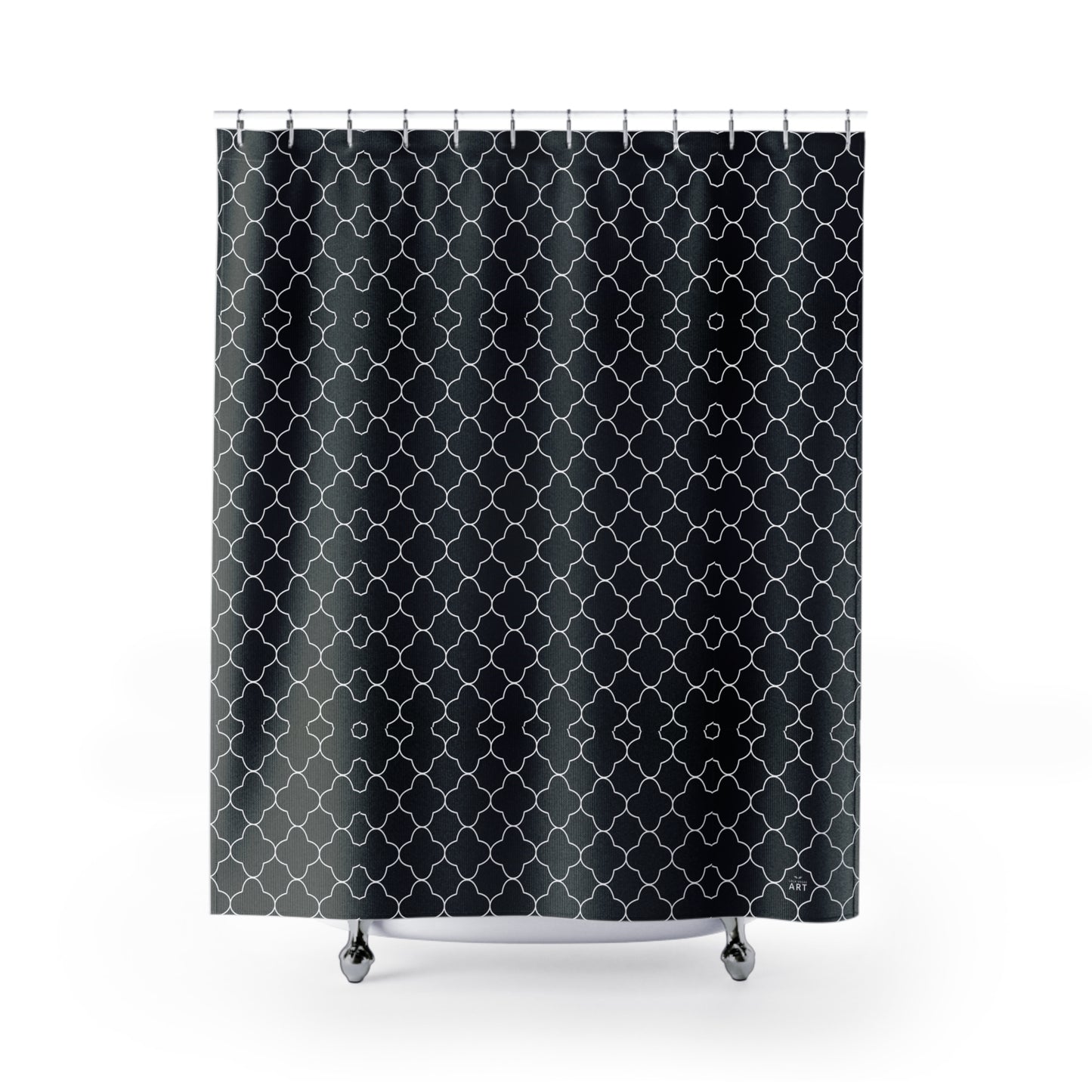 Black and White Quatrefoil  Pattern Shower Curtain | Elegant Geometric Bath Decor, Classy Bathroom Accessory